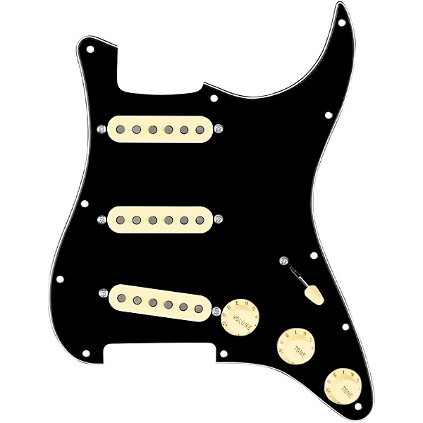920d Custom Texas Grit Loaded Pickguard for Strat With Aged White Pickups and Knobs and S5W Wiring Harness Black