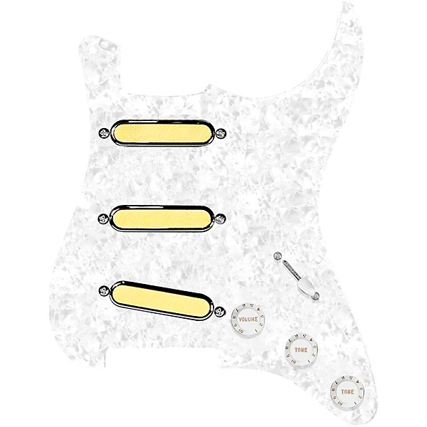 920d Custom Gold Foil Loaded Pickguard For Strat With White Pickups and Knobs and S5W Wiring Harness White Pearl