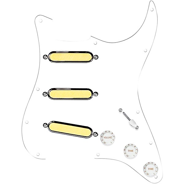 920d Custom Gold Foil Loaded Pickguard For Strat With White Pickups and Knobs and S5W Wiring Harness White