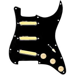 920d Custom Gold Foil Loaded Pickguard For Strat With Aged White Pickups and Knobs and S5W-BL-V Wiring Harness Black