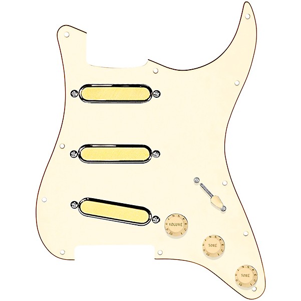 920d Custom Gold Foil Loaded Pickguard For Strat With Aged White Pickups and Knobs and S5W-BL-V Wiring Harness Aged White