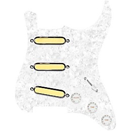 920d Custom Gold Foil Loaded Pickguard For Strat With White Pickups and Knobs and S5W-BL-V Wiring Harness White Pearl