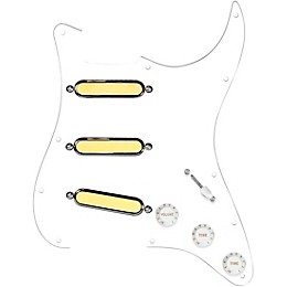920d Custom Gold Foil Loaded Pickguard For Strat With White Pickups and Knobs and S5W-BL-V Wiring Harness White