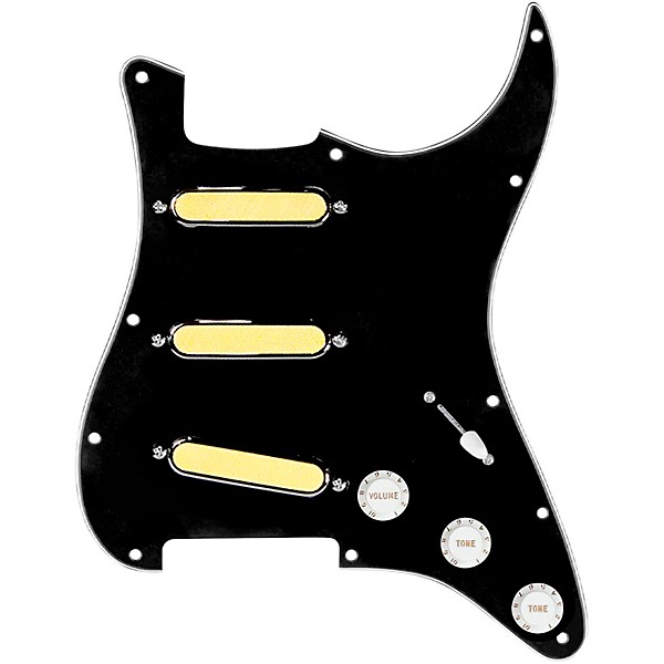 920d Custom Gold Foil Loaded Pickguard For Strat With White Pickups and Knobs and S5W-BL-V Wiring Harness Black
