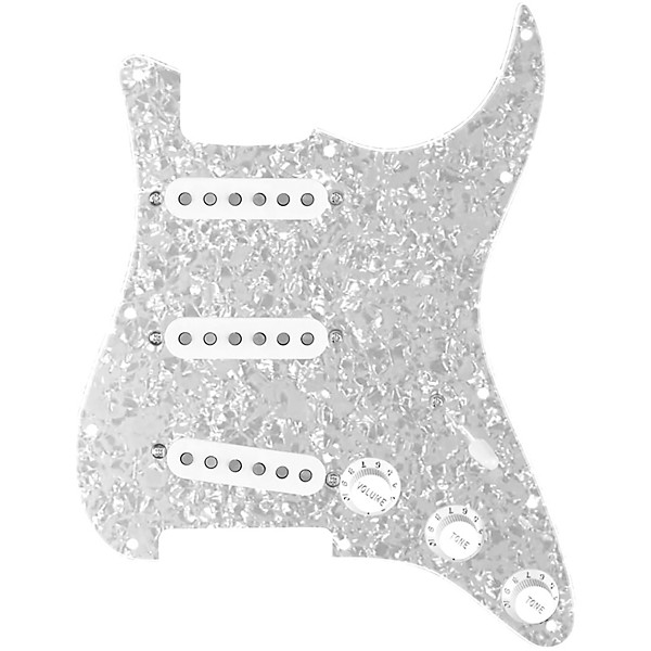 920d Custom Texas Grit Loaded Pickguard for Strat With White Pickups and Knobs and S5W-BL-V Wiring Harness White Pearl