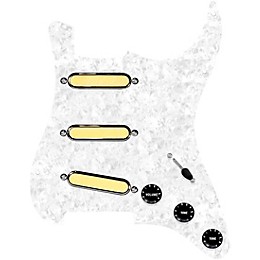 920d Custom Gold Foil Loaded Pickguard For Strat With Black Pickups and Knobs and S5W-BL-V Wiring Harness White Pearl