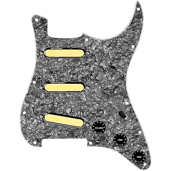 920d Custom Gold Foil Loaded Pickguard For Strat With Black Pickups and Knobs and S5W-BL-V Wiring Harness Black Pearl