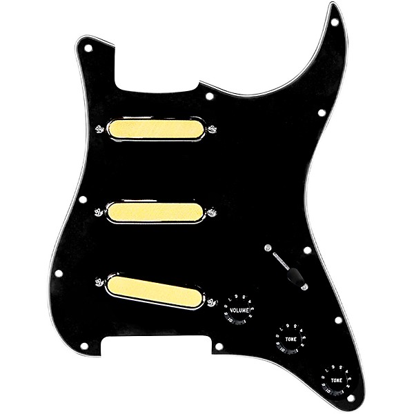 920d Custom Gold Foil Loaded Pickguard For Strat With Black Pickups and Knobs and S5W-BL-V Wiring Harness Black