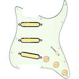 920d Custom Gold Foil Loaded Pickguard For Strat With Aged White Pickups and Knobs and S5W Wiring Harness Mint Green