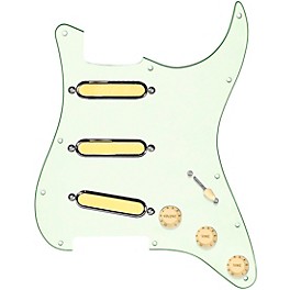 920d Custom Gold Foil Loaded Pickguard For Strat With Aged White Pickups and Knobs and S5W Wiring Harness Mint Green