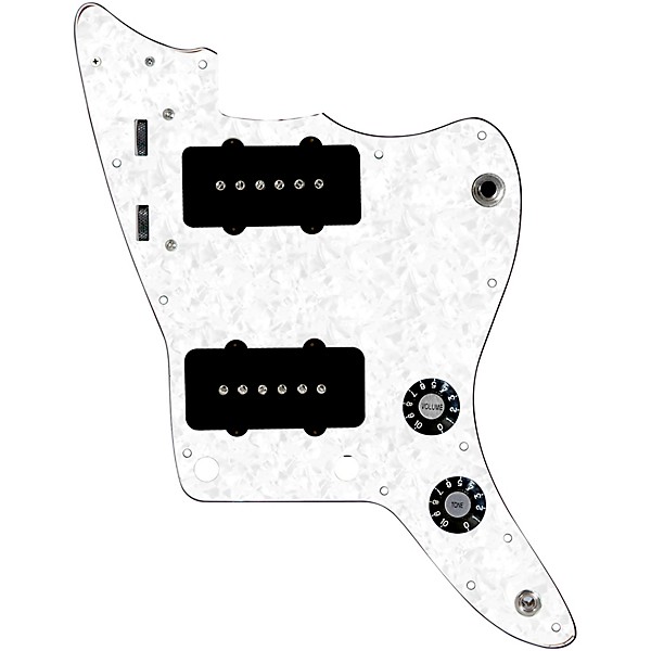 920D Custom JM Vintage Loaded Pickguard for Jazzmaster With Black Pickups and Knobs and JMH-V Wiring Harness White Pearl