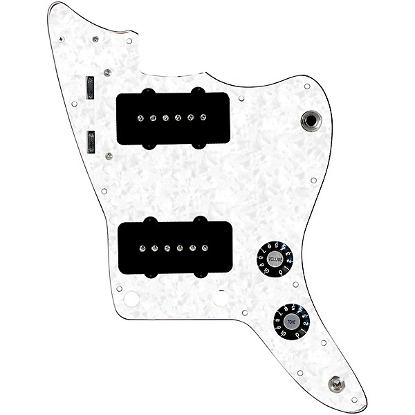 920d Custom JM Grit Loaded Pickguard for Jazzmaster With Black Pickups and Knobs and JMH-V Wiring Harness White Pearl