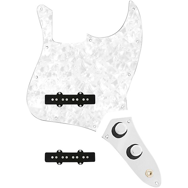 920d Custom Jazz Bass Loaded Pickguard With Pocket (Vintage) Pickups and JB-CON-CH-BK Control Plate White Pearl