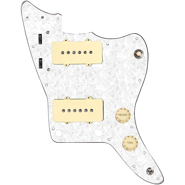 920D Custom JM Grit Loaded Pickguard for Jazzmaster With Aged White Pickups and Knobs and JMH-V Wiring Harness White Pearl