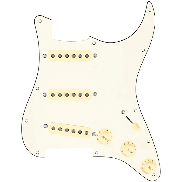 920d Custom Generation Loaded Pickguard For Strat With Aged White Pickups and Knobs and S7W Wiring Harness Parchment