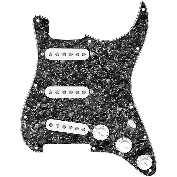 920d Custom Texas Vintage Loaded Pickguard for Strat With White Pickups and S7W-MT Wiring Harness Black Pearl