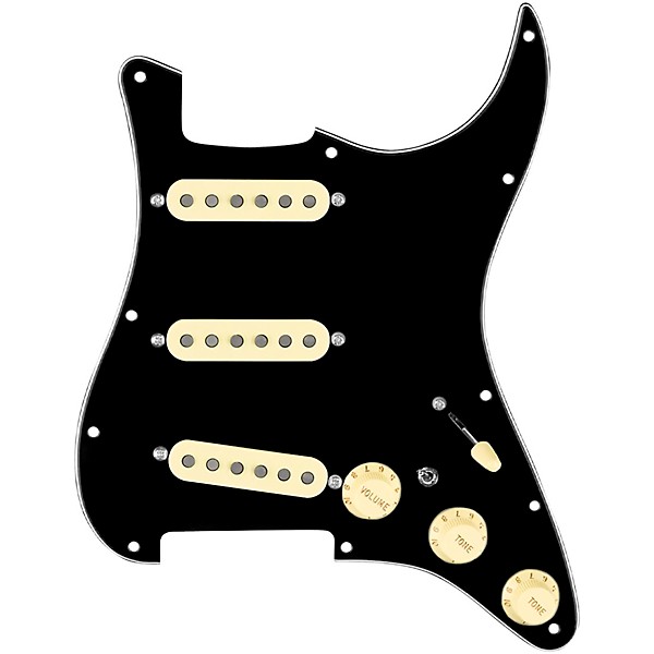 920d Custom Texas Vintage Loaded Pickguard for Strat With Aged White Pickups and S7W-MT Wiring Harness Black