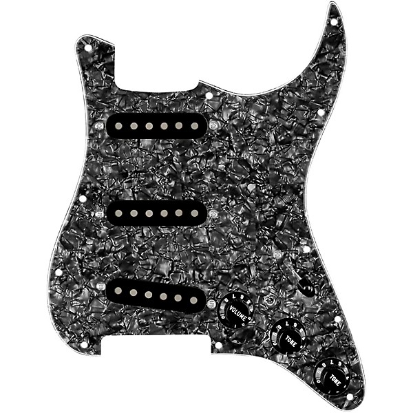 920d Custom Texas Growler Loaded Pickguard for Strat With Black Pickups and S7W-MT Wiring Harness Black Pearl