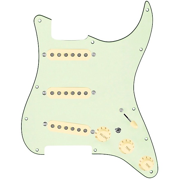 920d Custom Texas Grit Loaded Pickguard for Strat With Aged White Pickups and Knobs and S7W-MT Wiring Harness Mint Green