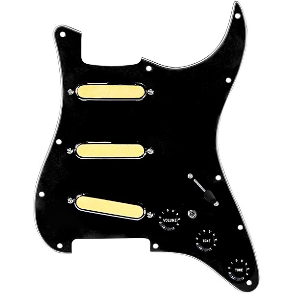 920d Custom Gold Foil Loaded Pickguard For Strat With Black Pickups and Knobs and S7W-MT Wiring Harness Black