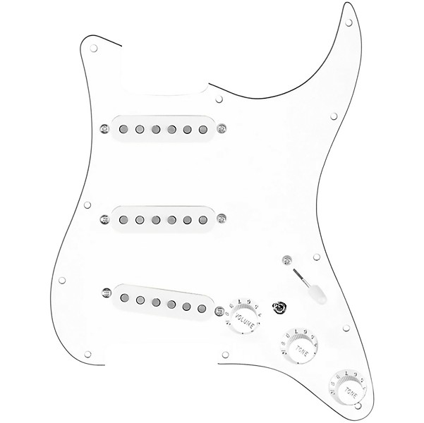 920d Custom Texas Grit Loaded Pickguard for Strat With White Pickups and Knobs and S7W-MT Wiring Harness White