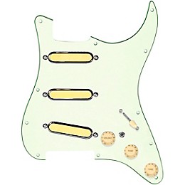 920d Custom Gold Foil Loaded Pickguard For Strat With Aged White Pickups and Knobs and S7W-MT Wiring Harness Mint Green