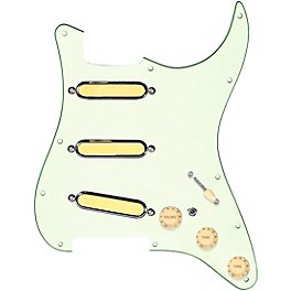920D Custom Gold Foil Loaded Pickguard For Strat With Aged White Pickups and Knobs and S7W-MT Wiring Harness Mint Green