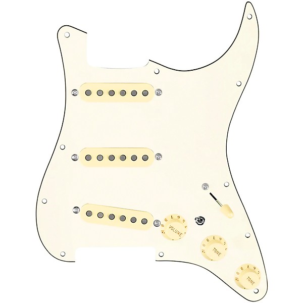 920d Custom Generation Loaded Pickguard For Strat With Aged White Pickups and Knobs and S7W-MT Wiring Harness Parchment