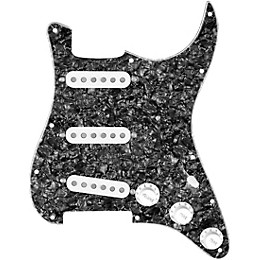 920d Custom Texas Grit Loaded Pickguard for Strat With White Pickups and Knobs and S7W Wiring Harness Black Pearl