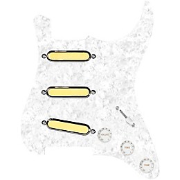 920d Custom Gold Foil Loaded Pickguard For Strat With White Pickups and Knobs and S7W Wiring Harness White Pearl