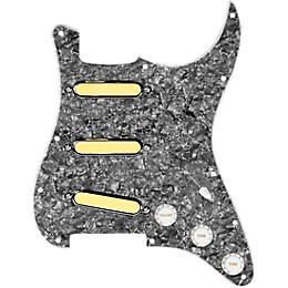 920d Custom Gold Foil Loaded Pickguard For Strat With White Pickups and Knobs and S7W Wiring Harness Black Pearl