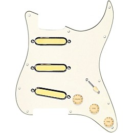 920d Custom Gold Foil Loaded Pickguard For Strat With Aged White Pickups and Knobs and S7W Wiring Harness Parchment