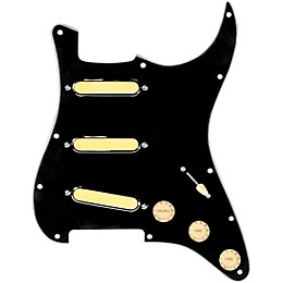 920d Custom Gold Foil Loaded Pickguard For Strat With Aged White Pickups and Knobs and S7W Wiring Harness Black