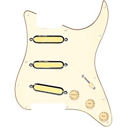 920d Custom Gold Foil Loaded Pickguard For Strat With Aged White Pickups and Knobs and S7W Wiring Harness Aged White