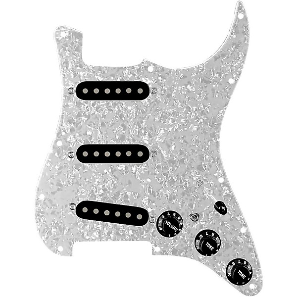 920d Custom Generation Loaded Pickguard For Strat With Black Pickups and Knobs and S7W Wiring Harness White Pearl
