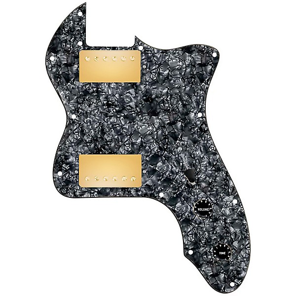920d Custom 72 Thinline Tele Loaded Pickguard With Gold Smoothie Humbuckers and Black Knobs Black Pearl