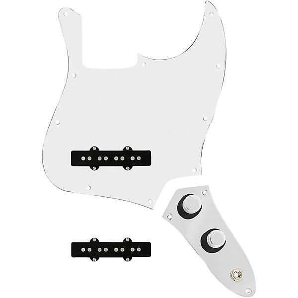 920d Custom Jazz Bass Loaded Pickguard With Drive (Hot) Pickups and JB-CON-CH-BK Control Plate White