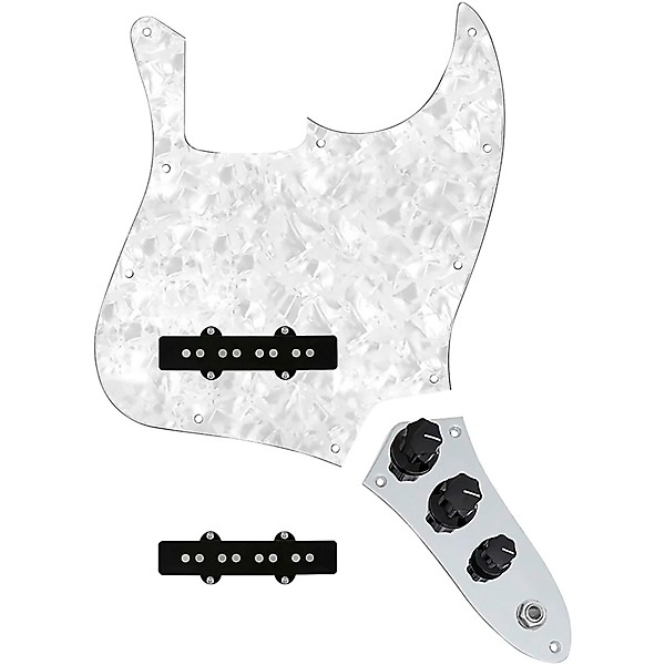 920d Custom Jazz Bass Loaded Pickguard With Drive (Hot) Pickups and JB-C Control Plate White Pearl