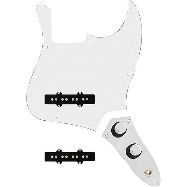 920d Custom Jazz Bass Loaded Pickguard With Groove (Modern) Pickups and JB-CON-CH-BK Wiring Harness White