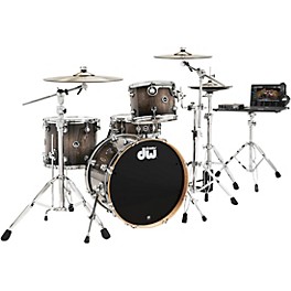 ... DW DWe Wireless Acoustic-Electronic Convertible 4-Piece Drum Set Bundle With 20" Bass Drum, Cymbals and Hardware Exotic Curly Maple Black Burst