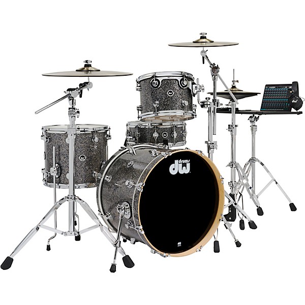 DW DWe Wireless Acoustic-Electronic Convertible 4-Piece Drum Set Bundle With 20" Bass Drum, Cymbals and Hardware Finish Pl...