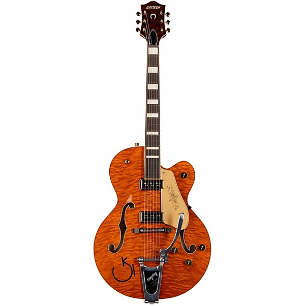 Gretsch Guitars G6120TGQM-56 Limited-Edition Quilt Classic Chet Atkins Hollowbody Electric Guitar Roundup Orange Stain