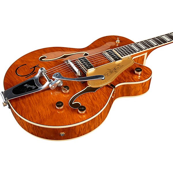 Gretsch Guitars G6120TGQM-56 Limited-Edition Quilt Classic Chet Atkins Hollowbody Electric Guitar Roundup Orange Stain