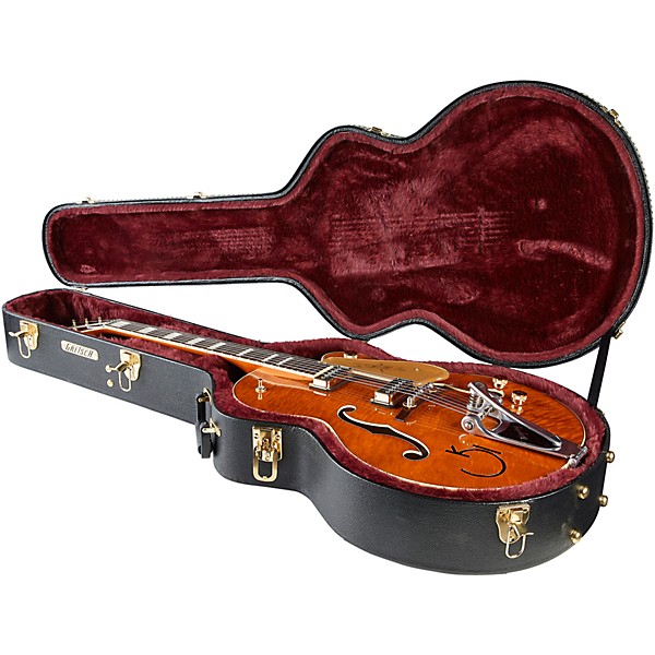 Gretsch Guitars G6120TGQM-56 Limited-Edition Quilt Classic Chet Atkins Hollowbody Electric Guitar Roundup Orange Stain