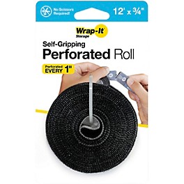 Wrap-It Storage Straps Self-Gripping Perforated Roll - 12' x 0.75" - Perforated Hook and Loop Roll Black