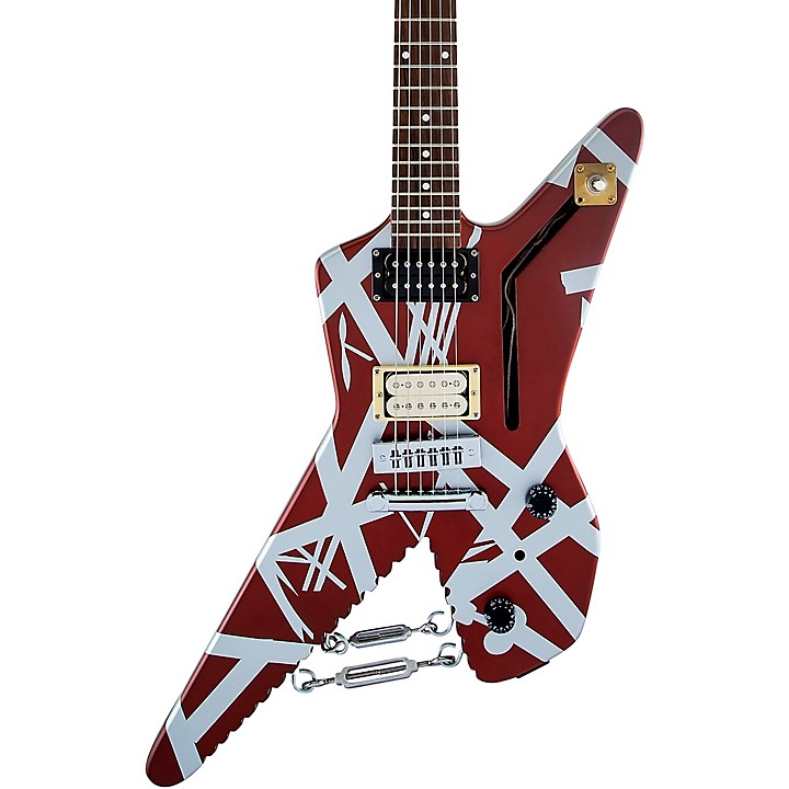 EVH Striped Shark Electric Guitar Burgundy Red and Silver | Guitar
