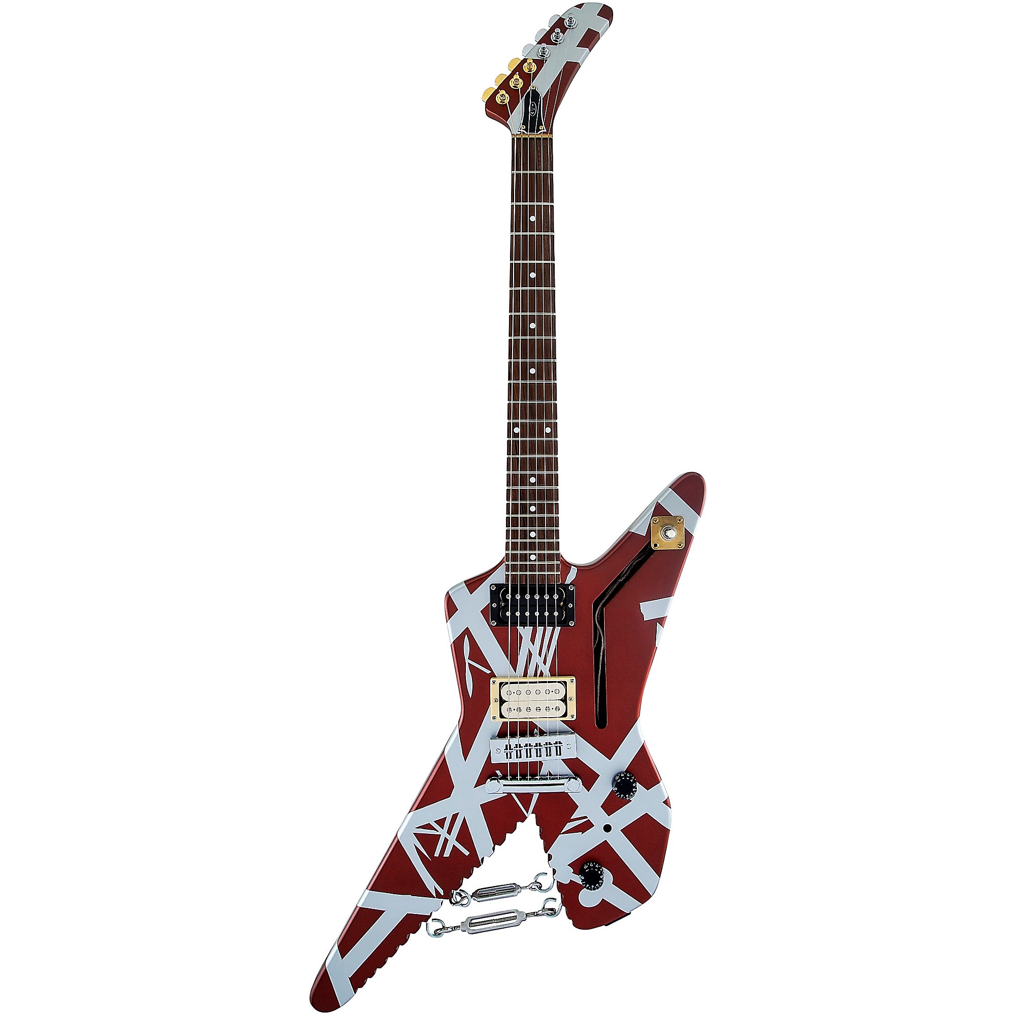 EVH Striped Shark Electric Guitar Burgundy Red and Silver | Guitar
