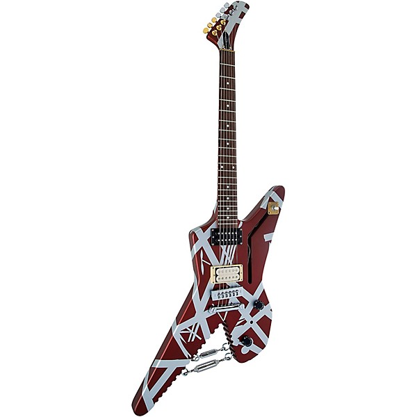 EVH Striped Shark Electric Guitar Burgundy Red and Silver