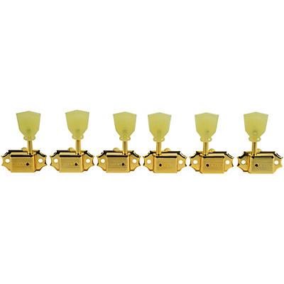 Kluson 3 Per Side Deluxe Series Pearl Single Ring Single Line Logo Tuning Machines Gold for sale