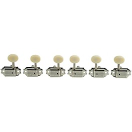 Kluson 3 Per Side Deluxe Series Oval White Plastic Double Line Logo Tuning Machines Nickel